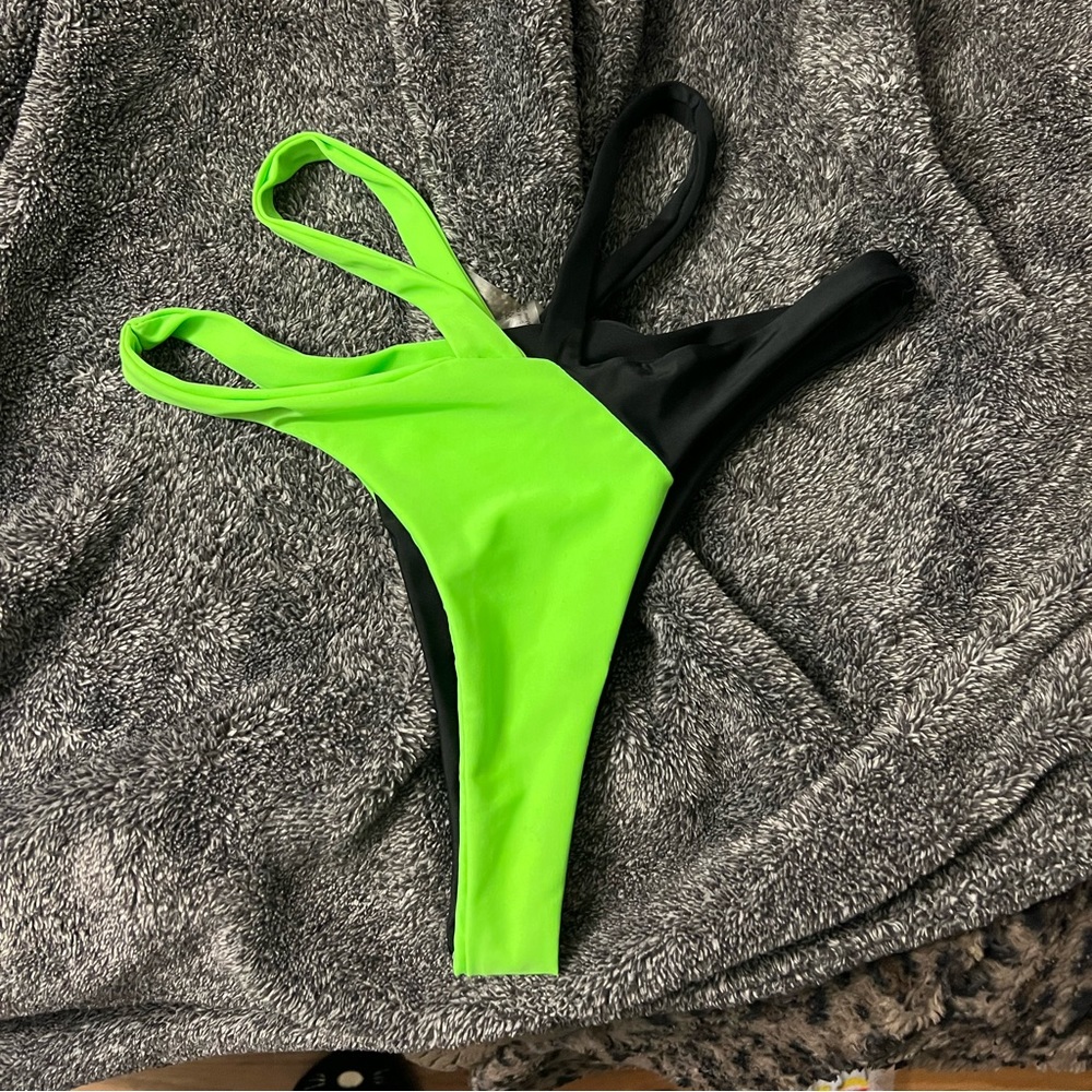 Black and green two piece bathing suit
